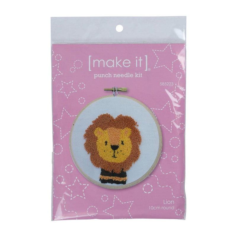Rosy Brown Make It  Punch Needle Kit - Lion 10cm Round Needlework Kits
