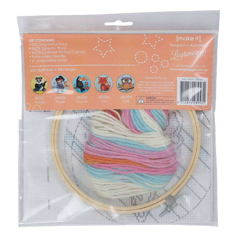 Gray Make It Ice cream Long Stitch Kit  15cm Round Cross Stitch Kit With Hoop Needlework Kits