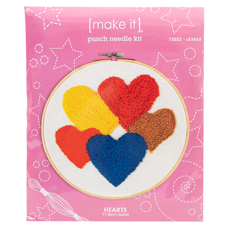 Hot Pink Make It  Punch Needle Kit  Hearts 17.5cm Needlework Kits