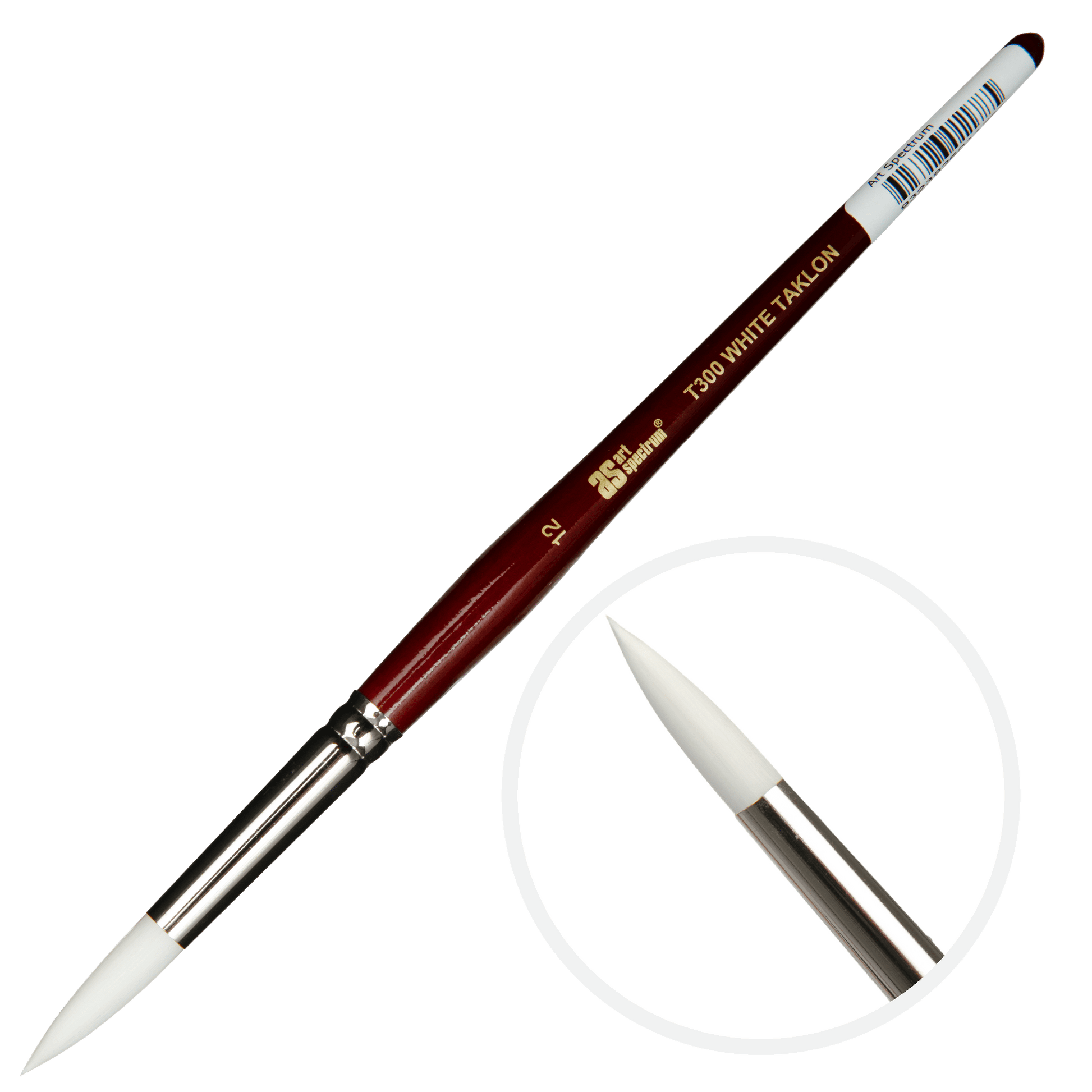 Black Art Spectrum Brush Series T300 White Taklon - Round Size - 12 Paint Brushes