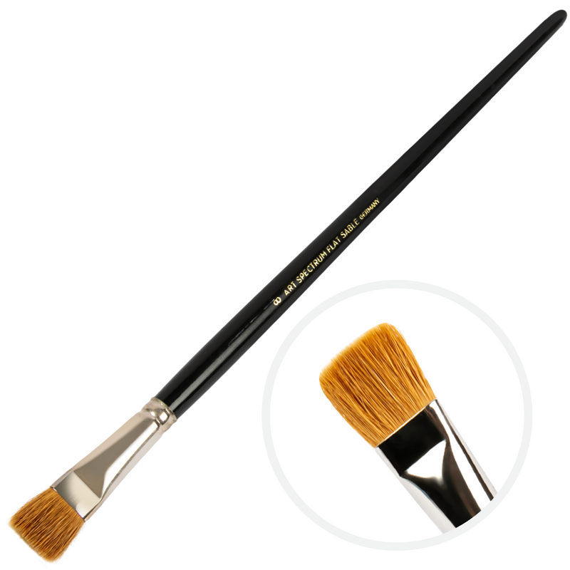 Black Art Spectrum Brush Pure Sable - Long Handle - Flat Size - 8 Paint Brushes