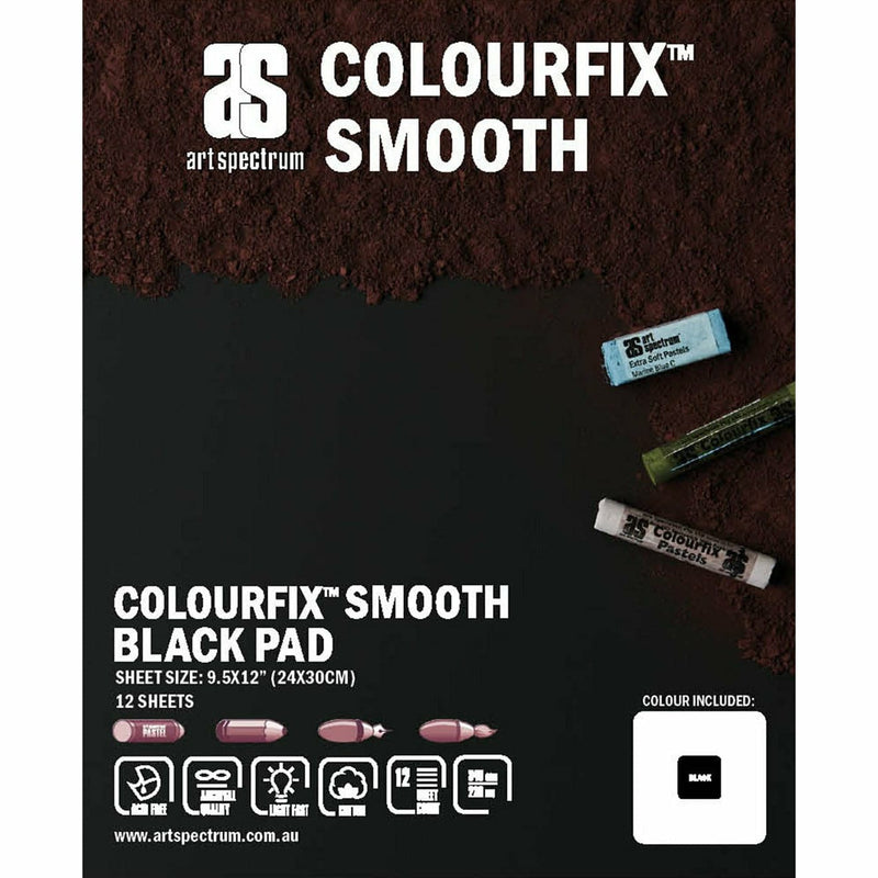 Black Colourfix Smooth 12 Sheet Pad 24 x 30cm - Black Pads