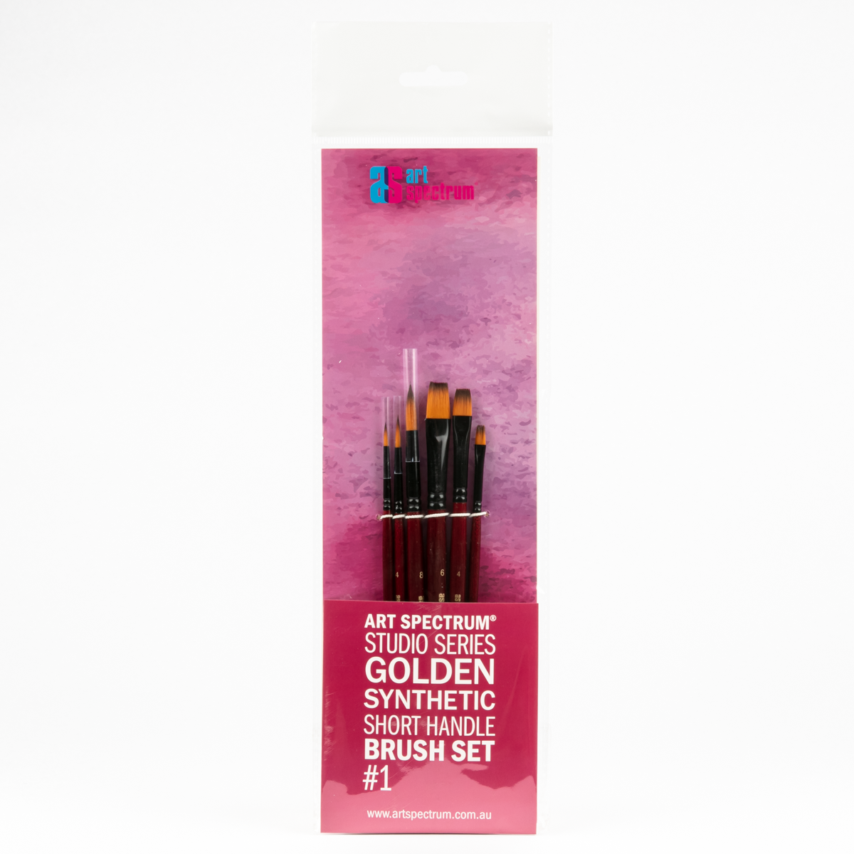 Misty Rose Art Spectrum Studio Series Golden Synthetic Short Handle Brush #1  - Set Of 6 Brushes: Round 2, 4, 8 & Flat 2, 4, 6 Paint Brushes