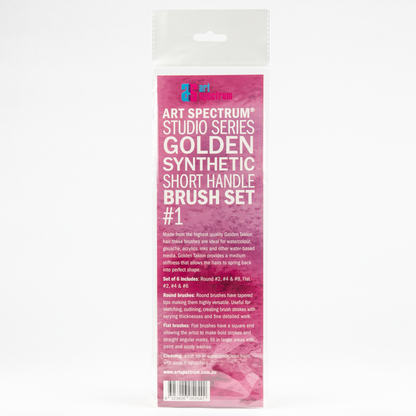 White Smoke Art Spectrum Studio Series Golden Synthetic Short Handle Brush #1  - Set Of 6 Brushes: Round 2, 4, 8 & Flat 2, 4, 6 Paint Brushes