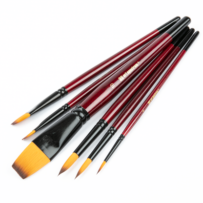 Gray Art Spectrum Studio Series Golden Synthetic Short Handle Brush #2  - Set Of 6 Brushes: Round 4, 8, 10 & Flat 4, 6 & 10 Paint Brushes