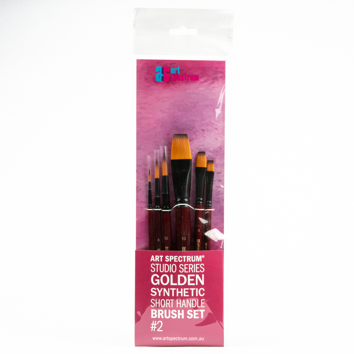 Pale Violet Red Art Spectrum Studio Series Golden Synthetic Short Handle Brush #2  - Set Of 6 Brushes: Round 4, 8, 10 & Flat 4, 6 & 10 Paint Brushes
