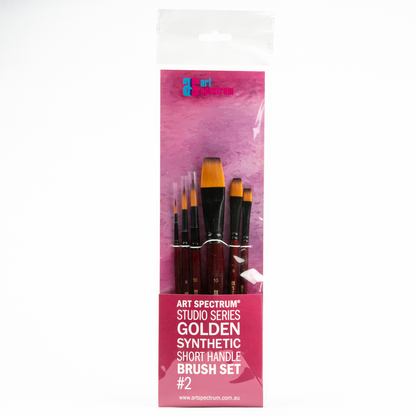 Pale Violet Red Art Spectrum Studio Series Golden Synthetic Short Handle Brush #2  - Set Of 6 Brushes: Round 4, 8, 10 & Flat 4, 6 & 10 Paint Brushes