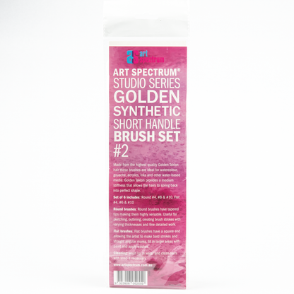 Thistle Art Spectrum Studio Series Golden Synthetic Short Handle Brush #2  - Set Of 6 Brushes: Round 4, 8, 10 & Flat 4, 6 & 10 Paint Brushes