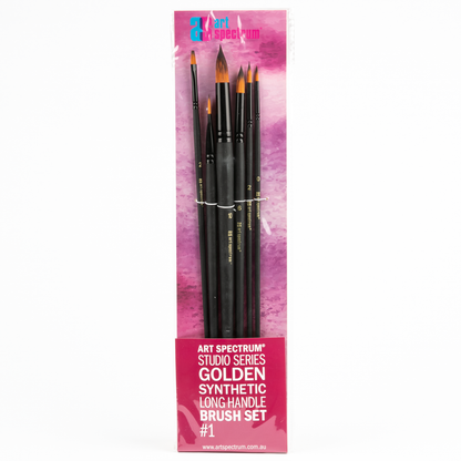 Pale Violet Red Art Spectrum Studio Series Golden Synthetic Long Handle Brush #1  - Set Of 6 Brushes: Round 0, 2, 6 & 10, Flat 2 & 6 Paint Brushes