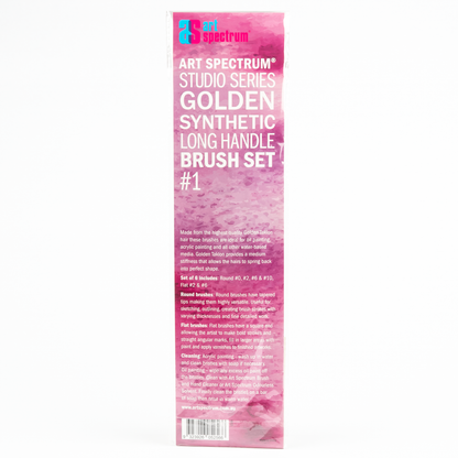 Pale Violet Red Art Spectrum Studio Series Golden Synthetic Long Handle Brush #1  - Set Of 6 Brushes: Round 0, 2, 6 & 10, Flat 2 & 6 Paint Brushes