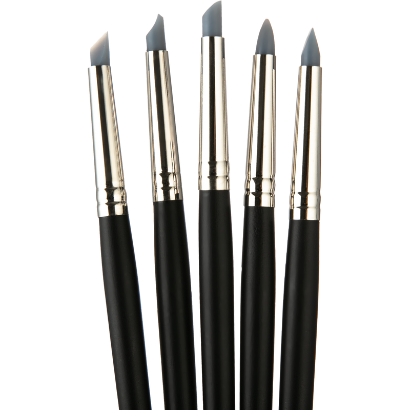 Black Art Spectrum Silicone Brush Set - Long Handle - 5 Pieces Paint Brushes