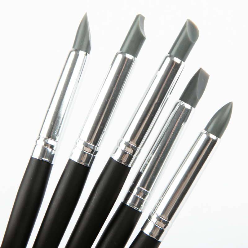 Dark Slate Gray Art Spectrum Silicone Brush Set - Short Handle - 5 Pieces Paint Brushes