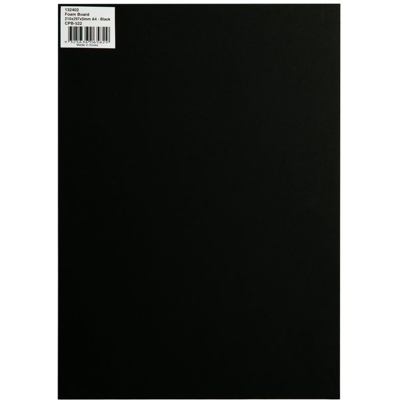 Black The Art Studio A4 Foam Board 210 x 297 x 5mm Black Foam Board