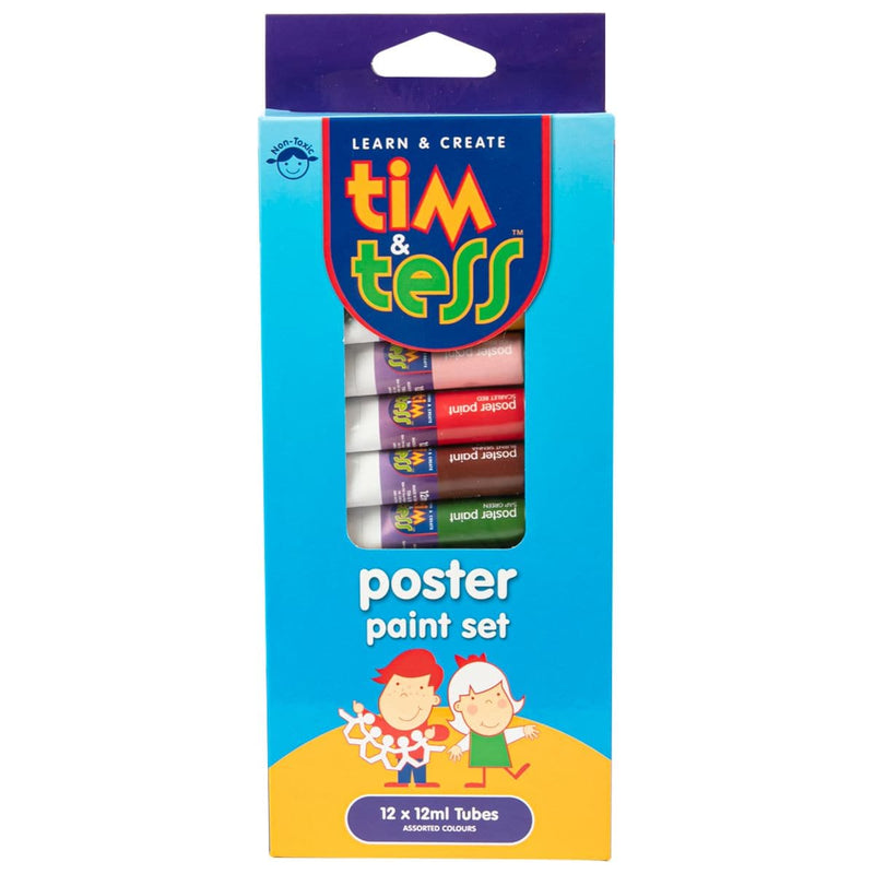 Dark Turquoise Tim & Tess Poster Paint Set 12 x 12ml Tubes Kids Painting Acccessories