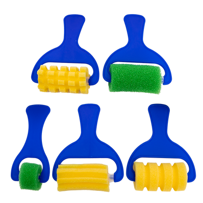 Medium Blue Tim & Tess Patterned Foam Rollers Set (5 Pieces) Kids Paint Brushes