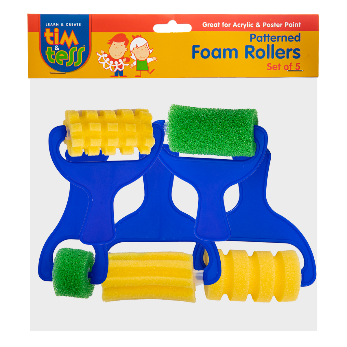 Dark Slate Blue Tim & Tess Patterned Foam Rollers Set (5 Pieces) Kids Paint Brushes