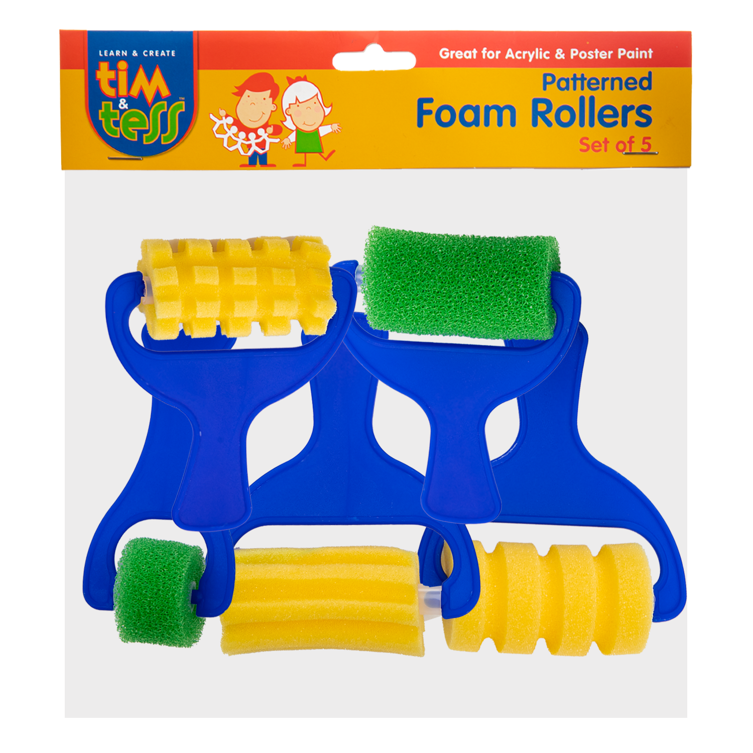 Dark Slate Blue Tim & Tess Patterned Foam Rollers Set (5 Pieces) Kids Paint Brushes
