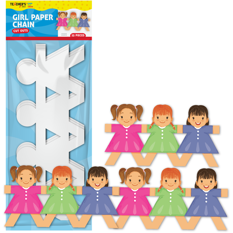 Light Steel Blue Teacher's Choice Girl Paper Chain Cut Outs 25 Pieces Kids Paper Shapes