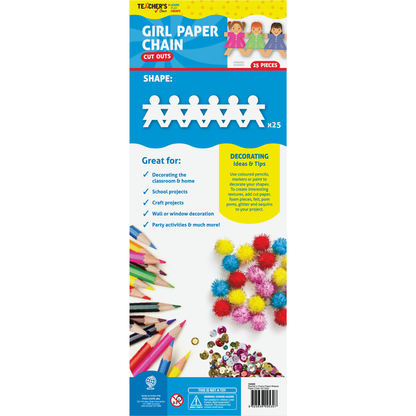 Light Sea Green Teacher's Choice Girl Paper Chain Cut Outs 25 Pieces Kids Paper Shapes
