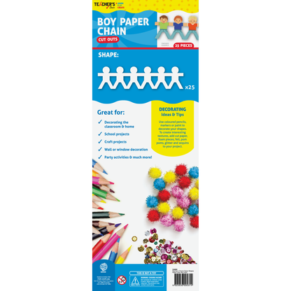 Light Sea Green Teacher's Choice Boy Paper Chain Cut Outs 25 Pieces Kids Paper Shapes