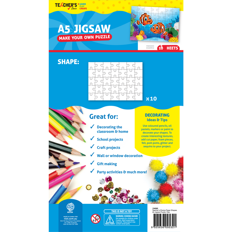 Dodger Blue Teachers Choice Blank Jigsaw Puzzle A5 (10 Sheets) Kids Paper Shapes
