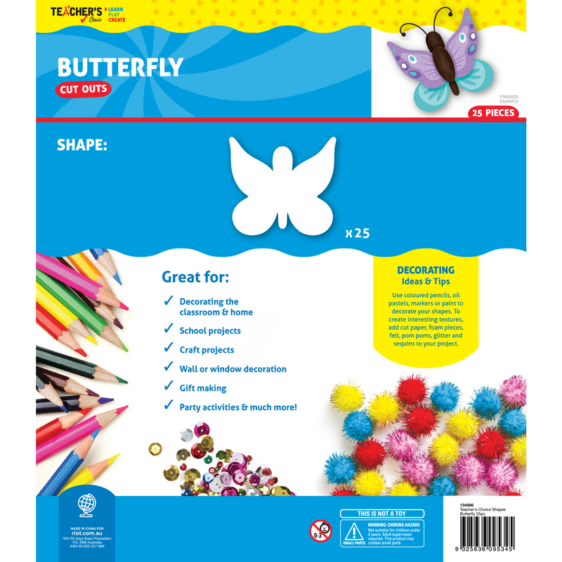 Dodger Blue Teacher's Choice Butterfly Paper Cut Outs 25 Pieces Kids Paper Shapes