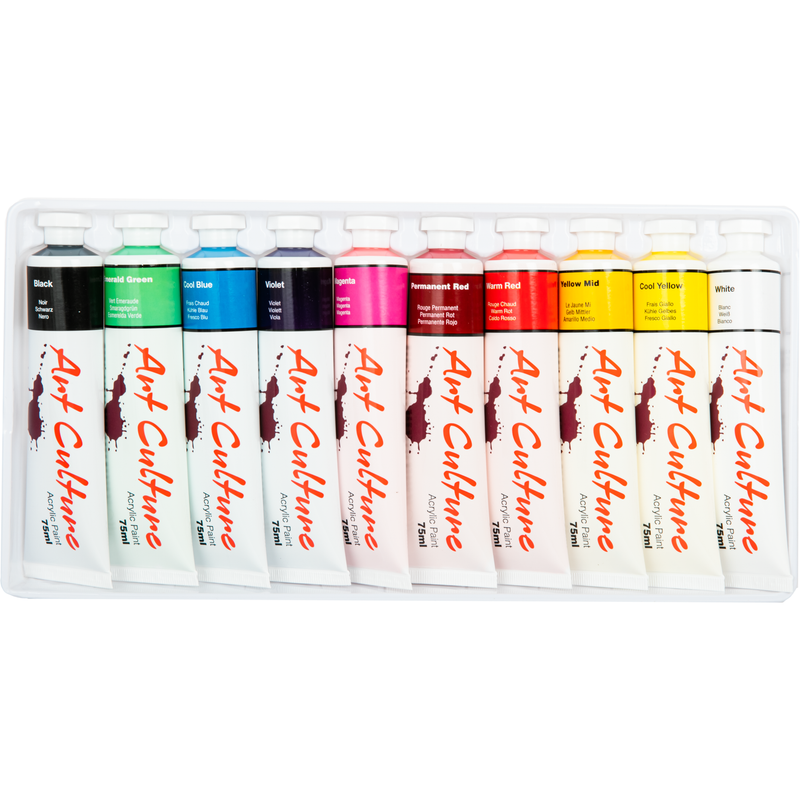 White Smoke Art Culture Acrylic Paint Assorted Colours 75ml 10 Tube Set Acrylic Paints