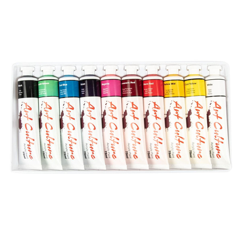 Beige Art Culture Acrylic Paint Assorted Colours 75ml 10 Tube Set Acrylic Paints