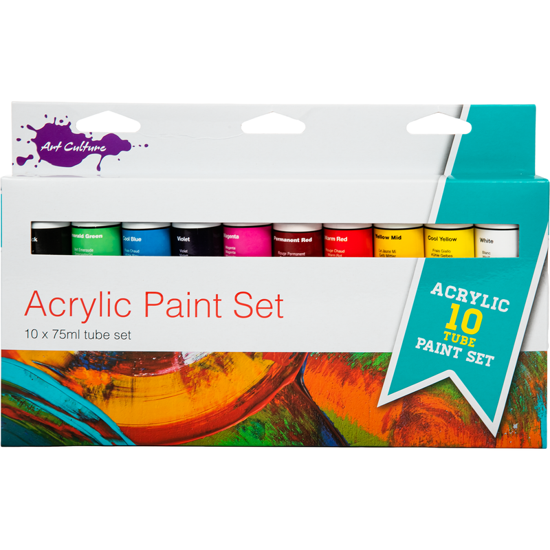 Lavender Art Culture Acrylic Paint Assorted Colours 75ml 10 Tube Set Acrylic Paints
