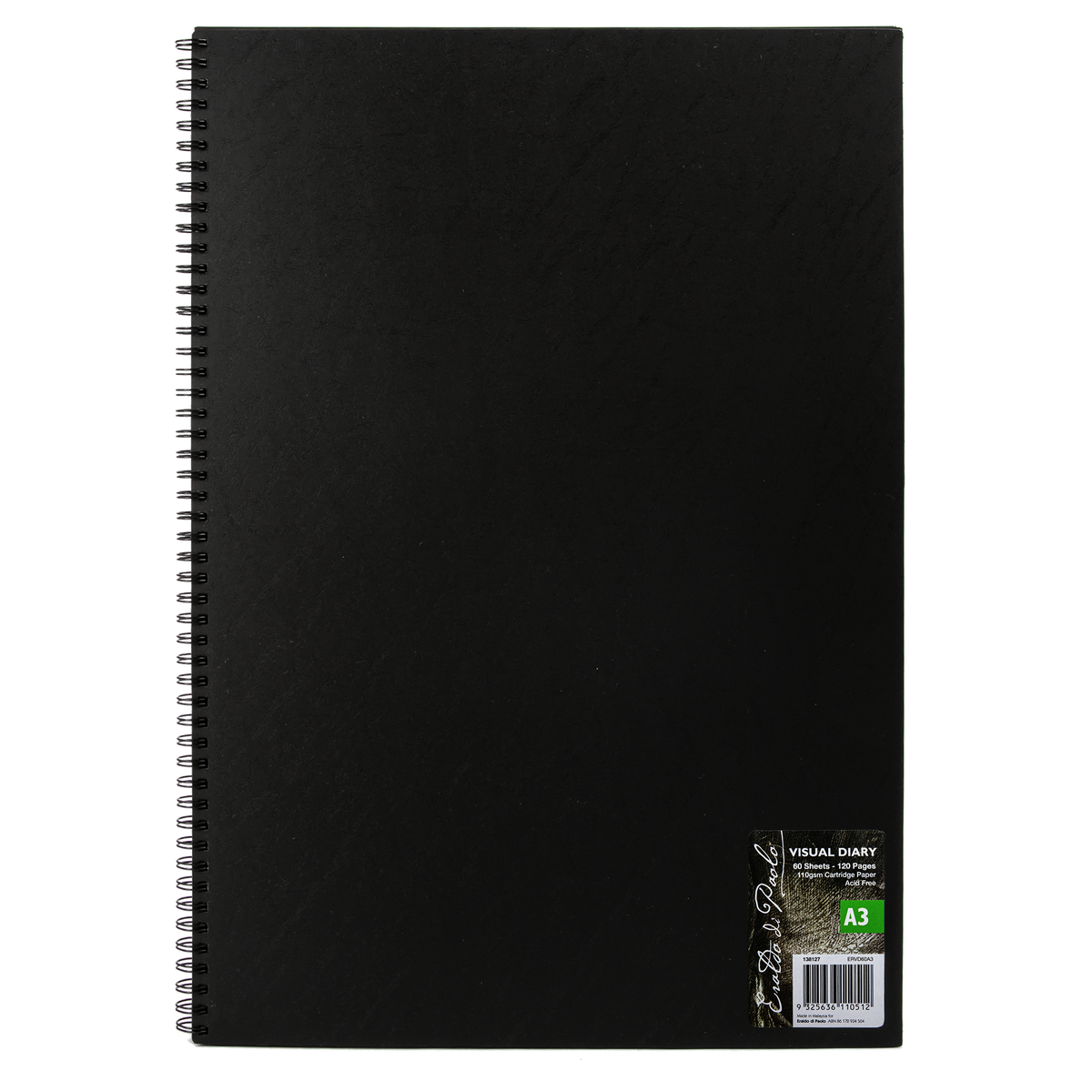 Black Eraldo di Paolo A3 Visual Diary 110gsm White 60 Sheets Visual Diary