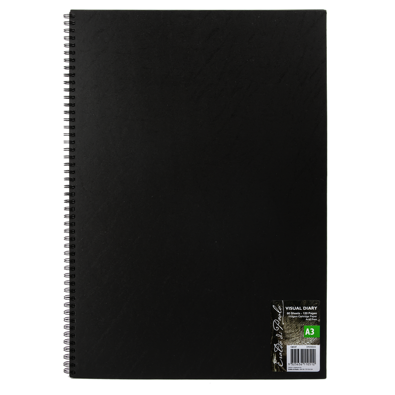 Black Eraldo Di Paolo A3 Visual Diary 110gsm White 60 Sheets Pads