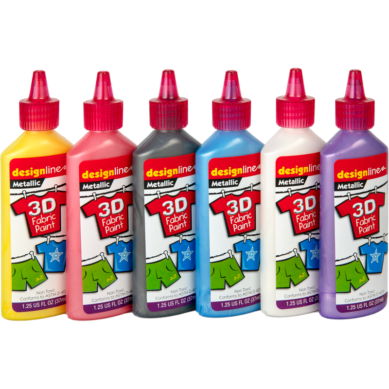 Dark Slate Gray Design Line 3D Fabric Paint Set Metallic Colours 37mL (6 Pack) Fabric Paints And Dyes