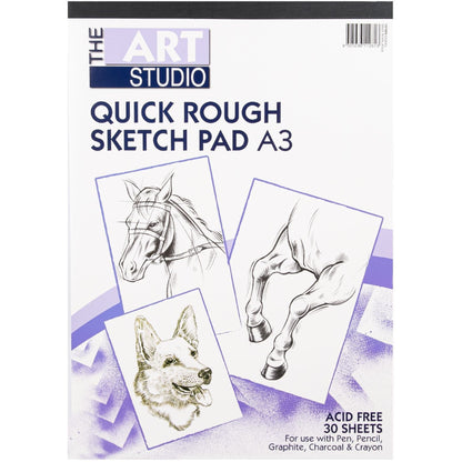 White Smoke The Art Studio A3 Quick Rough 80gsm Sketch Pad 30 Sheets Sketching Pads