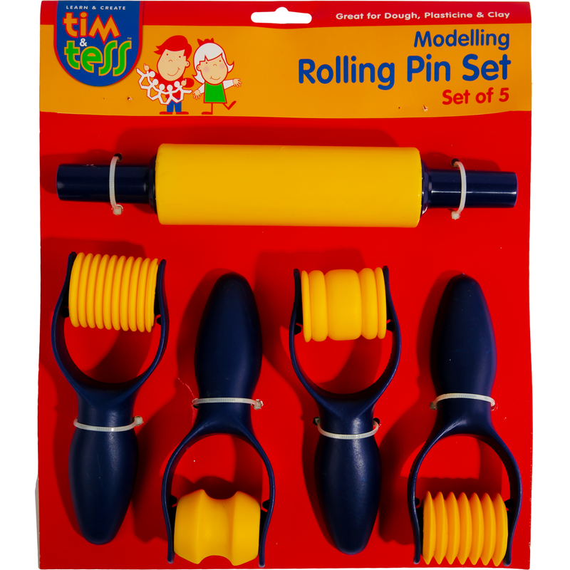 Goldenrod Tim & Tess Plastic Modelling Pattern Rolling Pin Set of 5 Kids Modelling Supplies