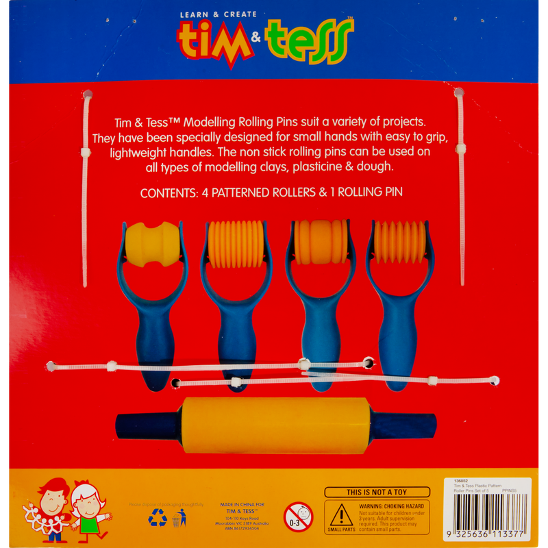 Midnight Blue Tim & Tess Plastic Modelling Pattern Rolling Pin Set of 5 Kids Modelling Supplies