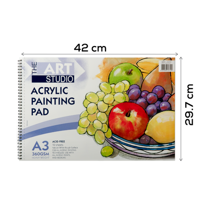 Light Gray The Art Studio  360gsm Acrylic Painting Pad A3  10 Sheets Pads