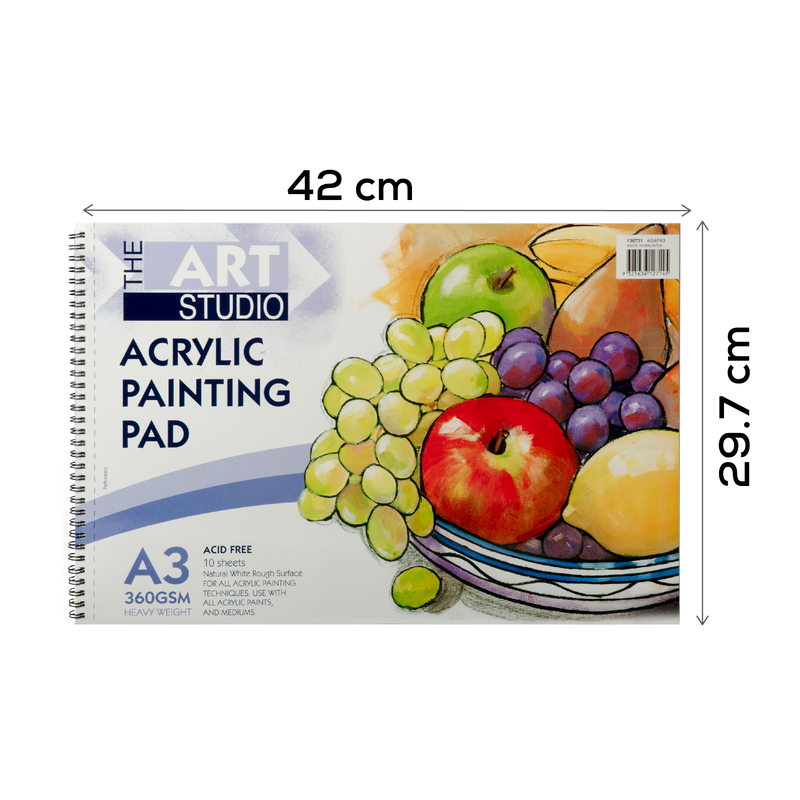 Light Gray The Art Studio  360gsm Acrylic Painting Pad A3  10 Sheets Pads