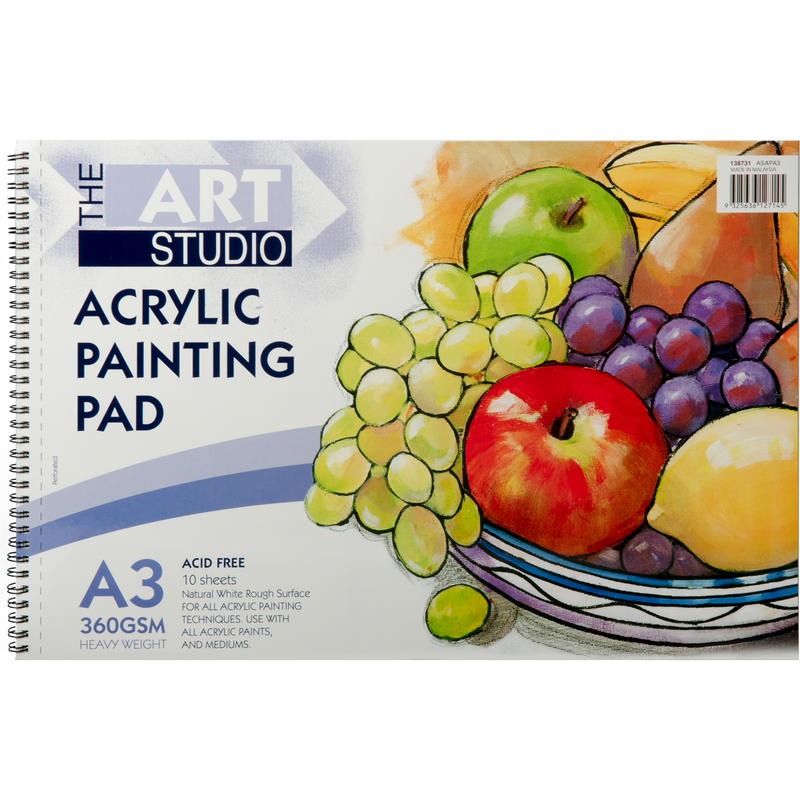 Light Gray The Art Studio  360gsm Acrylic Painting Pad A3  10 Sheets Pads