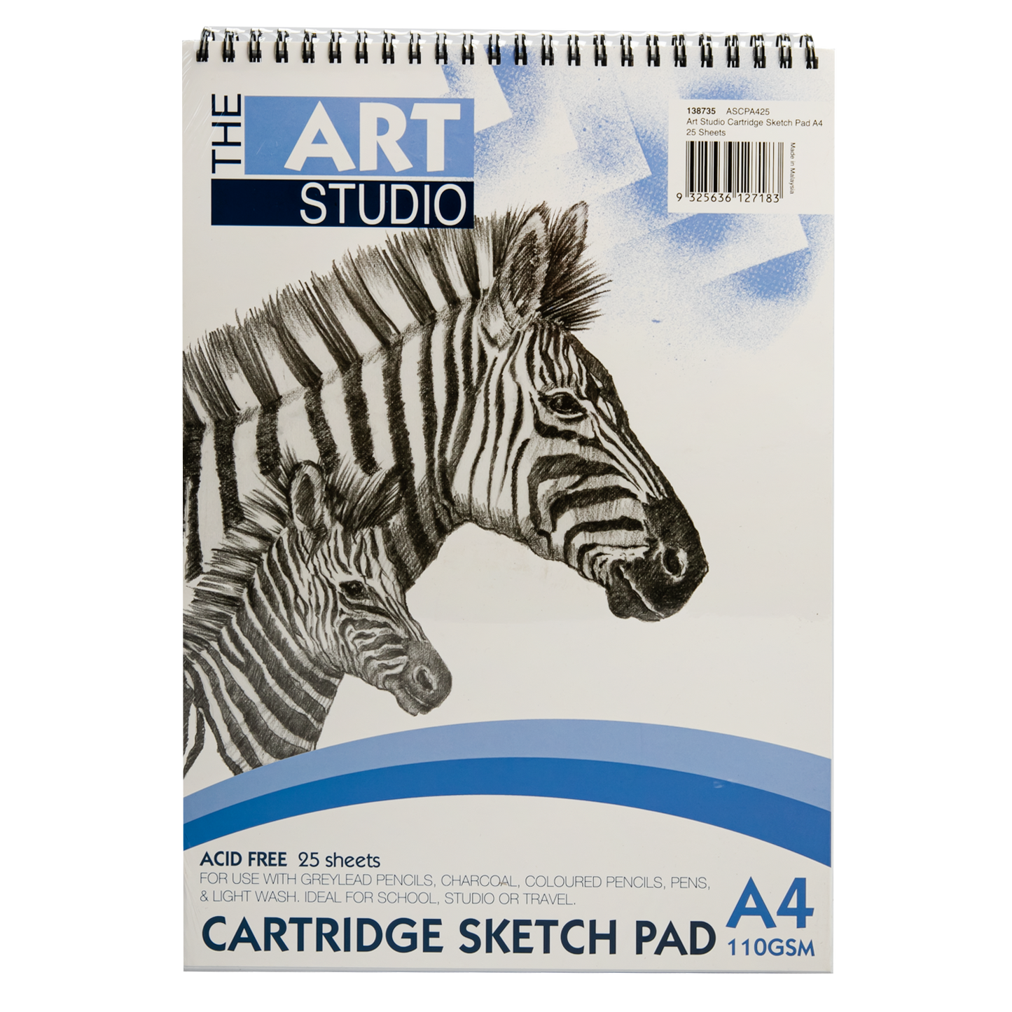 Light Gray The Art Studio A4 Cartridge Sketch Pad 110gsm 25 Sheets Drawing Pads