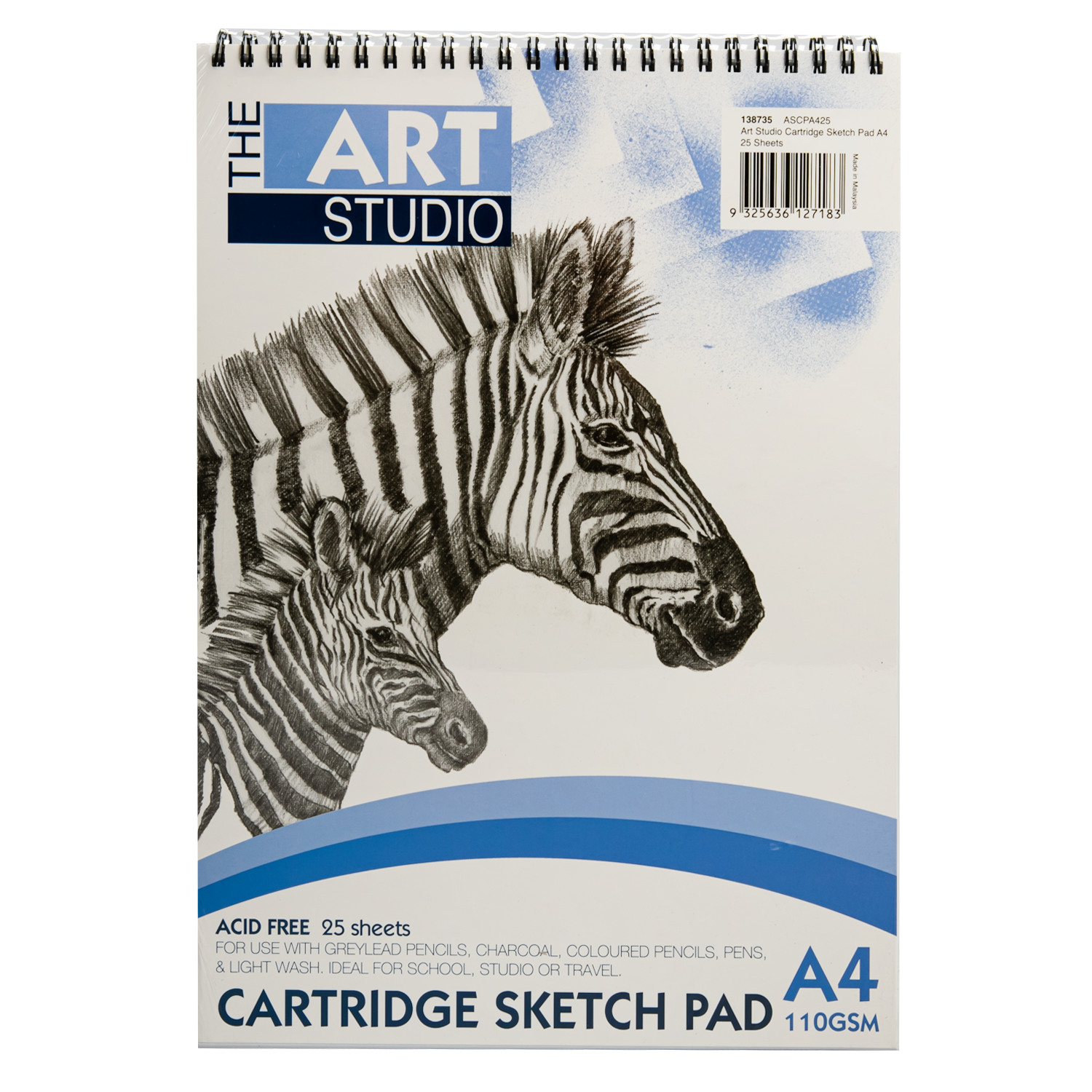Light Gray The Art Studio A4 Cartridge Sketch Pad 110gsm 25 Sheets Drawing Pads