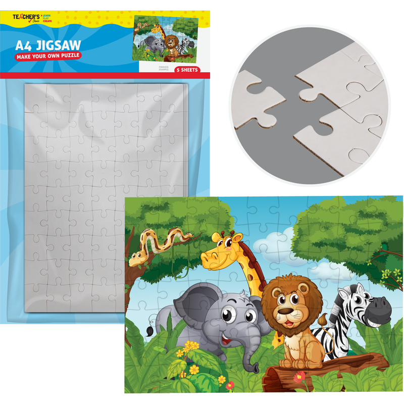 Gray Teacher's Choice Blank A4 Jigsaw Puzzle 5 Sheets Kids Paper Shapes