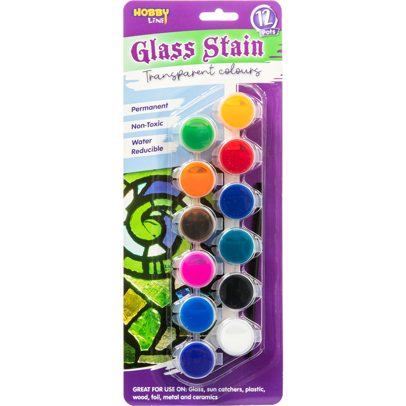 Gray Hobby Line Glass Stain Transparent Colours 12 Pots Glass and Ceramic Paint