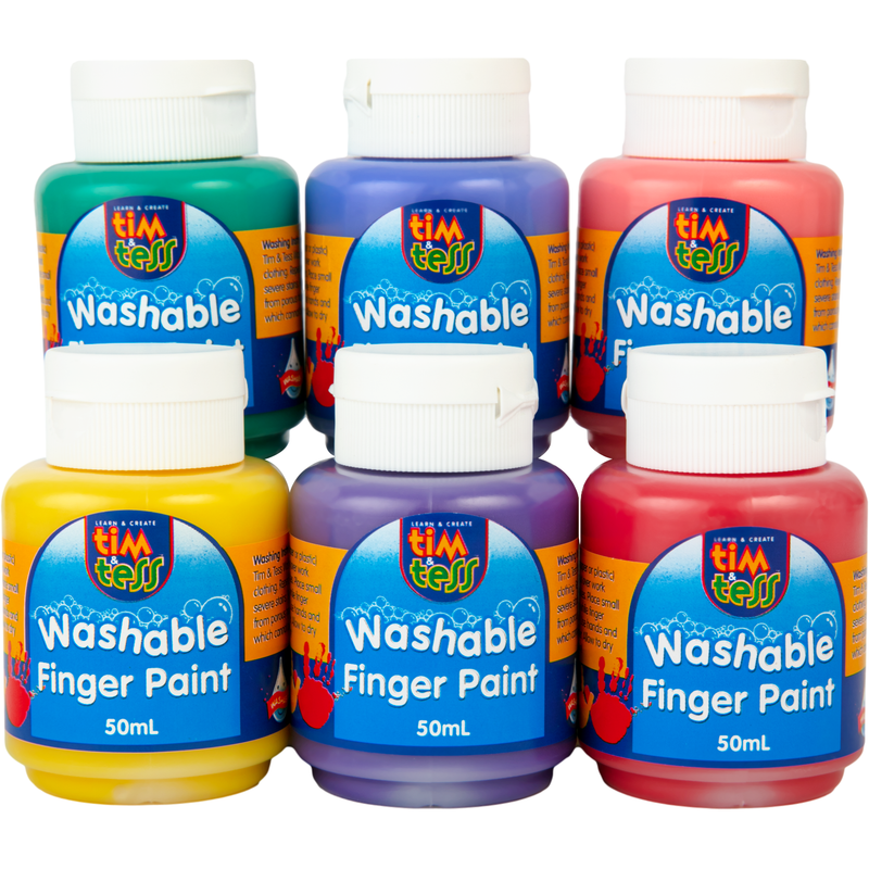 Light Gray Tim & Tess Children's Washable Finger Paint 6 Colours x 5ml Bottles Kids Painting