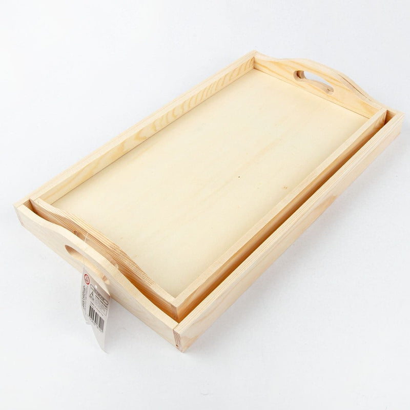 Beige Wooden Tray Set of 2 Wood Crafts