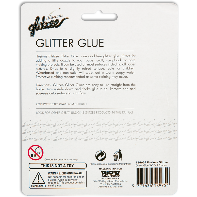 White Smoke Illusions Glitzee Glitter Glue Assorted 29.5mL (3 Pieces) Glitter
