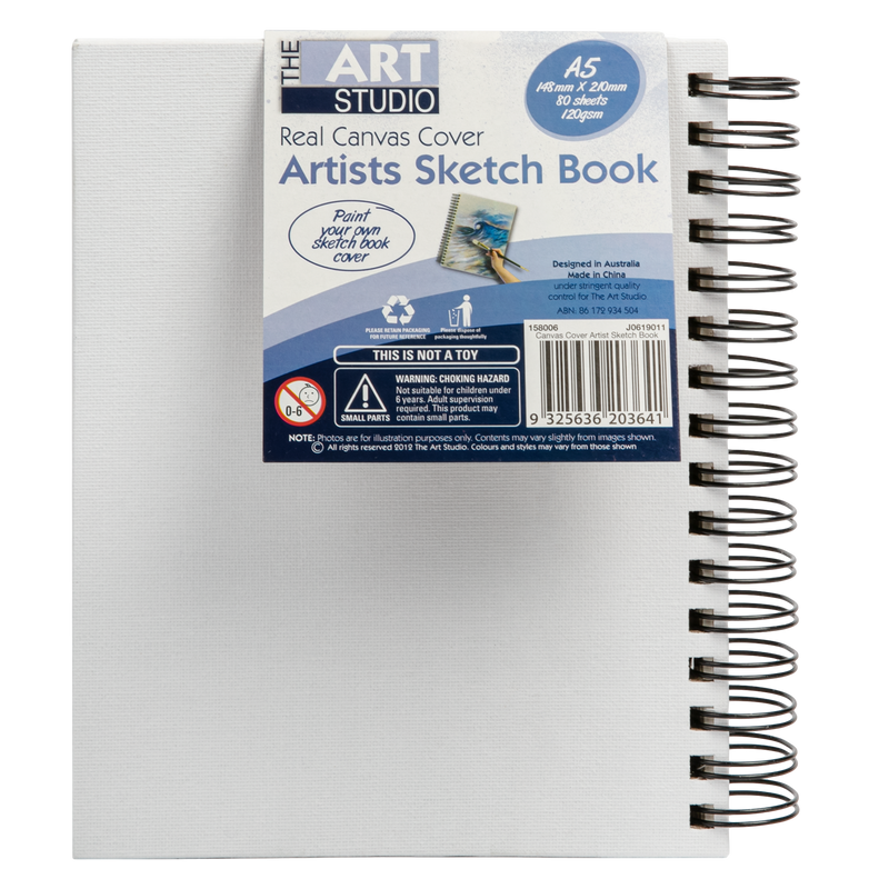 Light Gray The Art Studio Canvas Covered Artist Sketch Book A5 80 Pages Pads