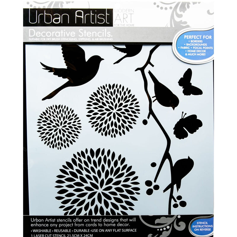 Lavender Urban Artist Decorative Stencil Lilly Birds Stencils And Templates