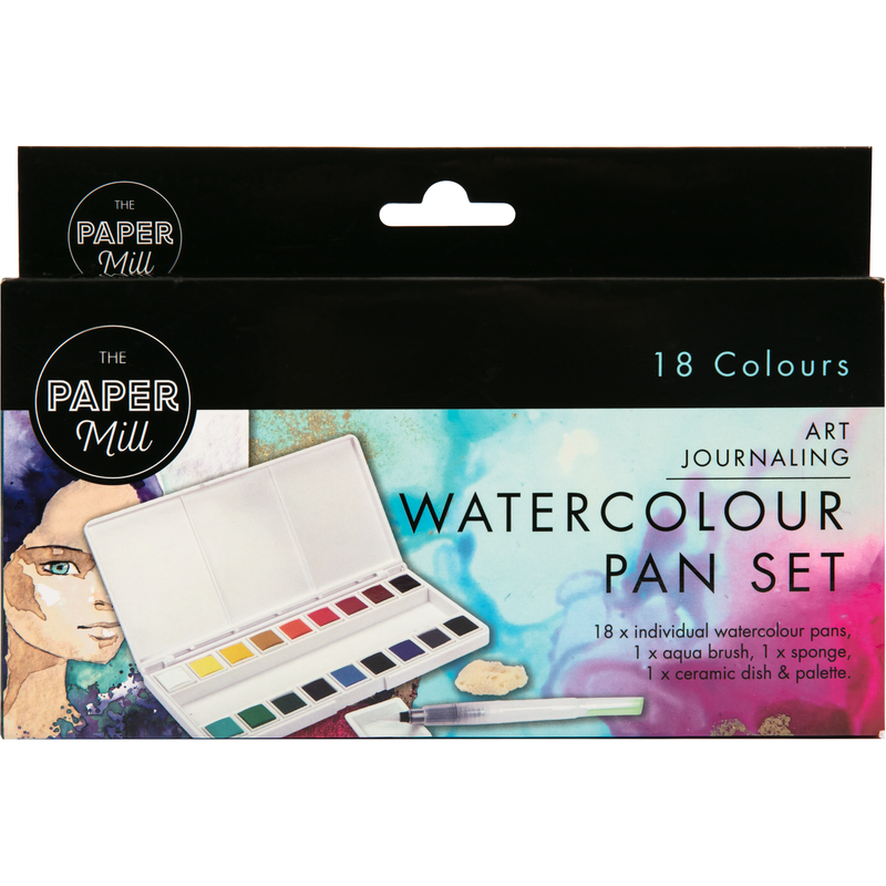 Black The Paper Mill Watercolour Pan Set 18 Colours Watercolour Paints