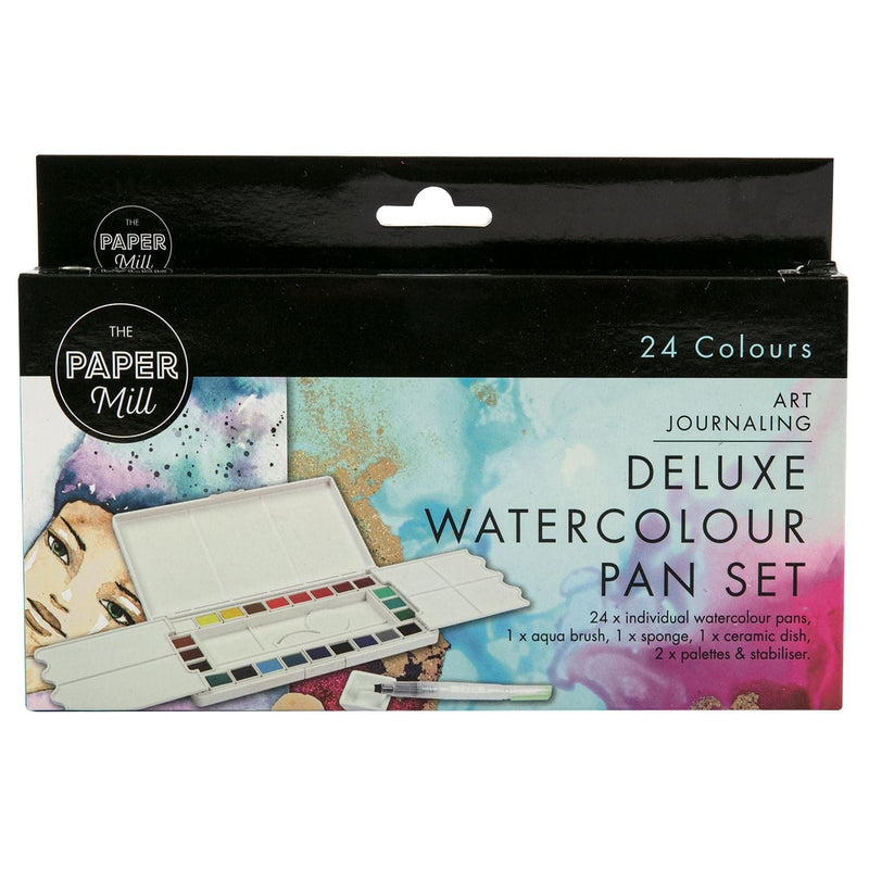 Black The Paper Mill Deluxe Watercolour Pan Set Assorted Colours 29 Pieces Watercolour Paints