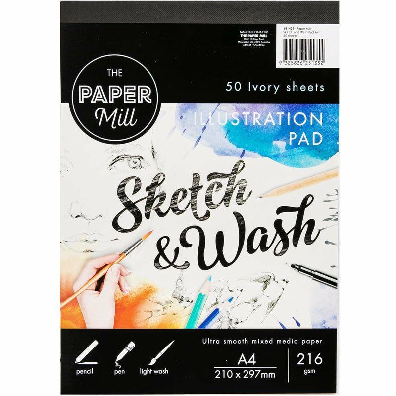 Light Sea Green The Paper Mill A4 216gsm Sketch & Wash Illustration Pad 50 Sheets Pads